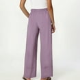 thumbnail image 5 of ClodeEU Women's Linen Blend Pant ,Mid Waist Elastic Waist Wide Leg Pant,Loose Fit Casual Trousers Purple,Womens Plus S, 5 of 7