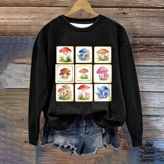 Blmnix Workout Shirts Graphic Pullover Cotton Shirt Long Sleeve Crew Neck Casual Tops for Women,L