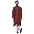 thumbnail image 4 of Atasi Kurta Long Uni pour Hommes Col Mandarin Chemise Habillée Décontractée pour Fête, 4 of 5