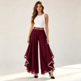 thumbnail image 6 of Women's High-Waisted Chiffon Palazzo Pants with Gold Trim - Tiered Ruffle Wide Leg Trousers, Flowy Boho Culottes for Summer Wine XXL, 6 of 6