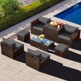 thumbnail image 1 of Gymax 8PCS Patio Rattan PE Wicker Conversation Set All-Weather Furniture Set w/ Cushions Grey, 1 of 8