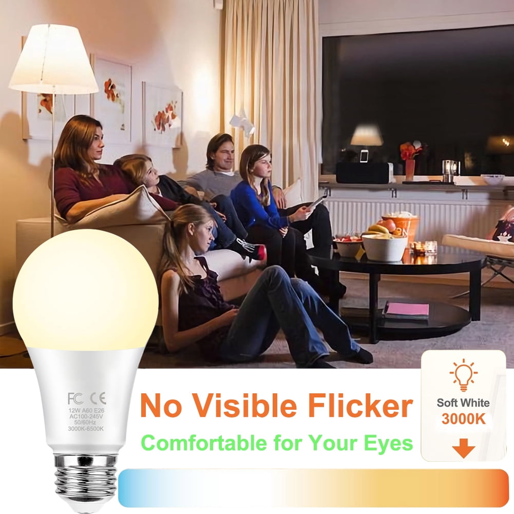 GRV 12W A60 Smart Light Bulbs with a 2.4GHz remote control,Color Changing Led Bulbs,Stepless Dimmable 3000K-6500K,100W Equivalent,1000LM ,E26 Base,Light Bulb for Home Decor,2 Bulb & Remote