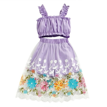 

Baby Bundle Set Summer Outfits for Girls Summer Toddler Girls Ruffles Sleeveless Vest Tops And Lace Floral Prints Skirt Outfits Baby Floral Pants