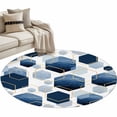 thumbnail image 2 of 3.3Ft Round Rug, Navy Blue Marble Non-Skid Rubber Backing Large Area Rugs - Living Room Bedroom Home Office, Gold White Geometric Hexagon Modern Indoor Floor Mat Carpets Washable Rug, 2 of 9