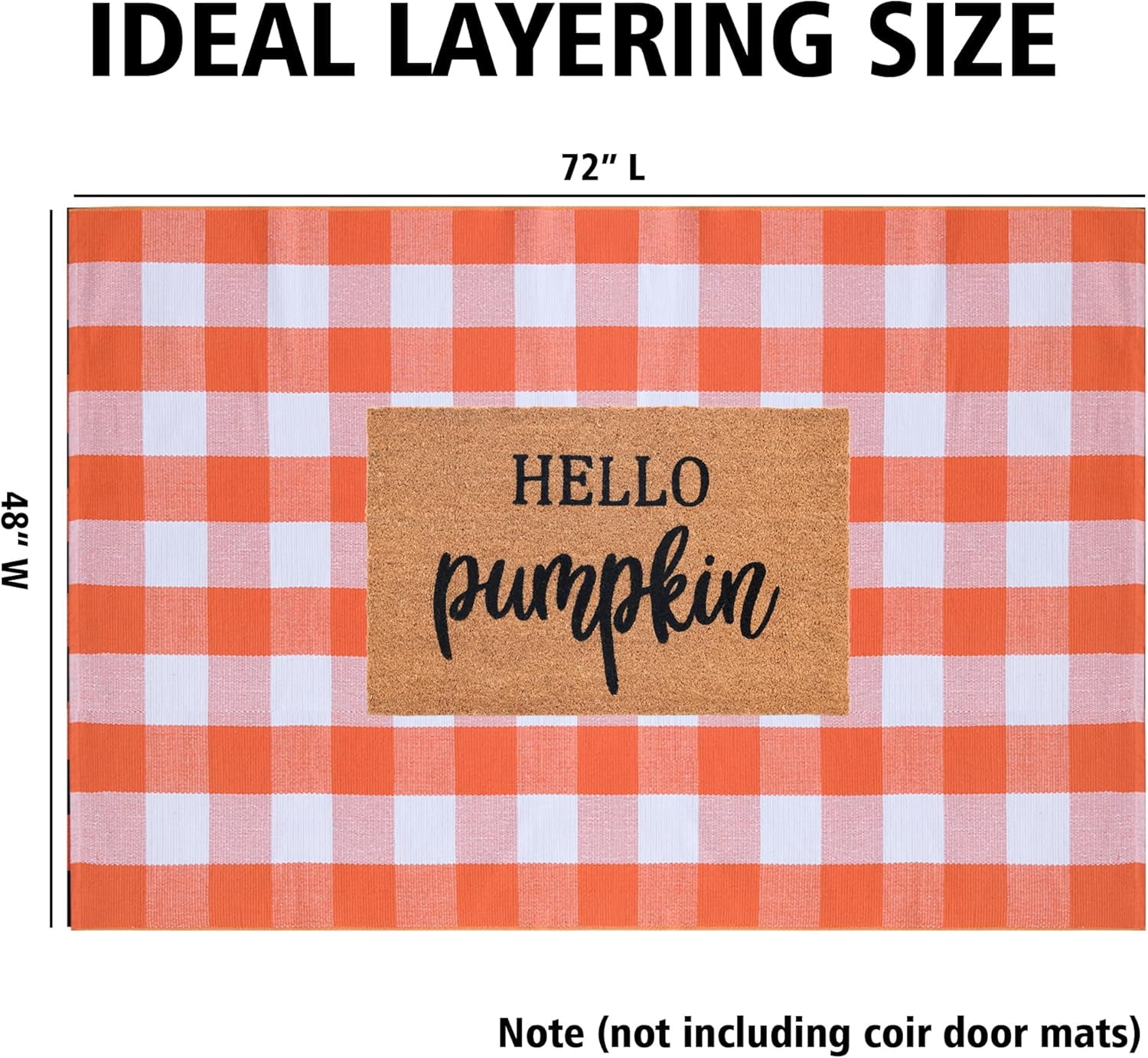 Fall Plaid Area Rug 4x6 Ft, Orange and White Buffalo Check Large Farmhouse Cotton Rug, Hand-Woven Washable Indoor Outdoor Carpet for Halloween Thanksgiving Autumn Porch Patio Decor