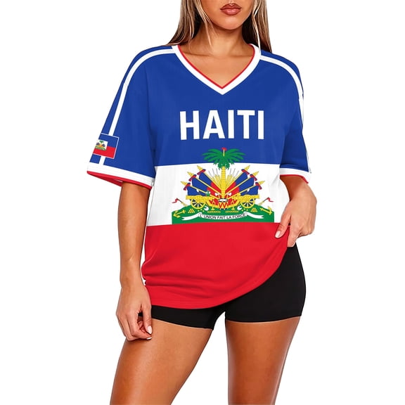 Y2K Aesthetic Soccer Jersey Tee for Women V-Neck Short Sleeve, Retro Football Fan Streetwear, Trendy Sporty Shirt for Game Day Party Casual Summer Outfit (Blue, L)