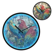 Voice Activated Clock with Glow Light 12 Inch Large Silent Wall Clock Battery Operated for Home Decor Colorful Beautiful Parrots