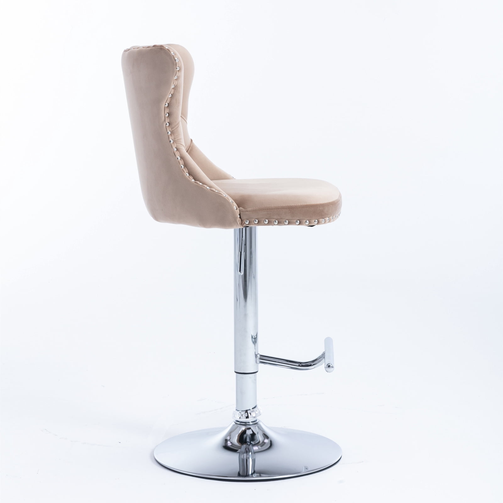 Swivel Bar Chairs Height Adjustable Upholstered Velvet Bar Stools Chrome base with Tufted Back for Home Pub and Kitchen Island Dining Room(Khaki,Set of 4)
