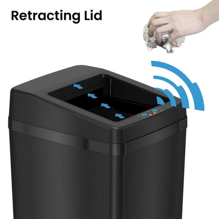 iTouchless 14 Gallon Sliding Lid Automatic Sensor Trash Can with AbsorbX Filter System, 52 Liter Black Steel Touchless Kitchen Garbage Bin