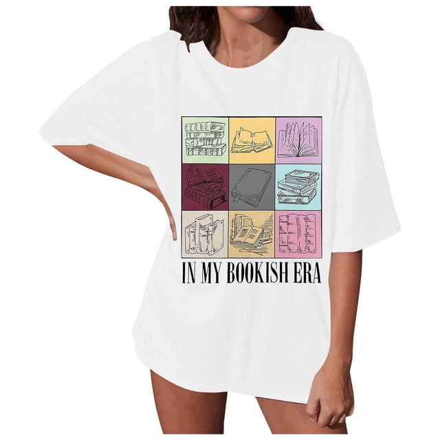 HUITKMM T-Shirt pour Femmes Chemises de Livre pour Femmes Surdimensionné dans Mon T-Shirt Bookish Décontracté à Manches Courtes T-Shirt de Lecture Hauts