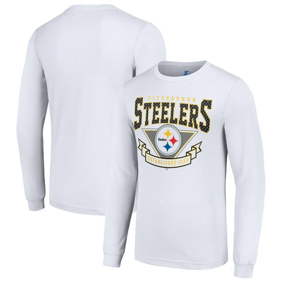 Men's Starter White Pittsburgh Steelers '80s Inspired Team Logo Long Sleeve T-Shirt