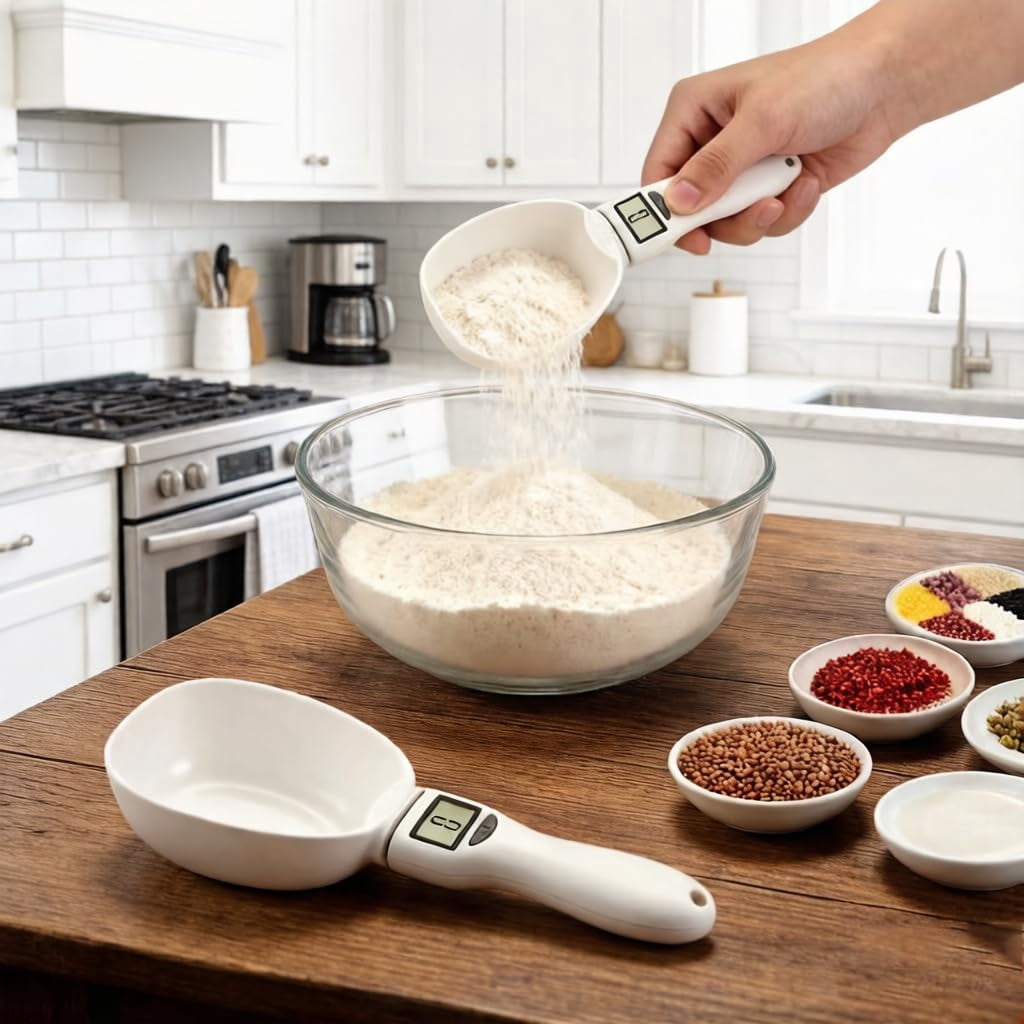 Digital Electric Measuring Spoon Scale, High Accuracy Kitchen Food Scale with LED Screen, Multi-Unit Weight Measuring Tool, Removable Handle Design for Home Cooking and Baking