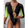 thumbnail image 6 of DOPI Women One-Piece 3/4 sleeve Swimsuit Mesh Splice Zipper Bikini Beach Swimwear, 6 of 6