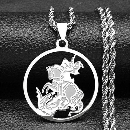 Punk SAINT MICHAEL Hollow Pendant Necklace Women St. Michael Archangel Round 14K Yellow Gold Necklaces Religious Jewelry