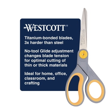 Westcott Titanium Bonded Scissors, 8", Straight, Grey, Yellow, for Office and School