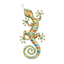DecMode Multi Colored Metal Indoor Outdoor Lizard Wall Decor with Diamond and Swirl Details