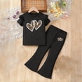 thumbnail image 2 of NIEWTR Kid Girl Outfits Girls 2 Piece Outfits Crew Neck Tops and Bell Bottom Pants Set Kids Heart Print T-Shirt Y2K Sets 3-7 Years(A-Black,7-8 Years), 2 of 4
