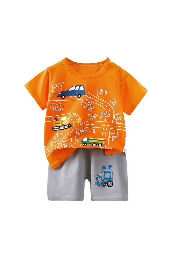 Toddler Baby Boy Girl Summer Clothes Toddler Baby Boys Summer Outfit Dinosaur Embroidery Short Sleeve Tops Shorts 1-5 Years Boys Clothes Set Size 3-4 Years,Orange