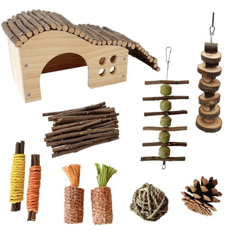 Tizuqe Pet Toy Bulk 10PCS Rabbit Chew Toy Birdcage Rattan Ball Grinding Climbing Toy Small Animal Cage Playgrounds Pet Supplies