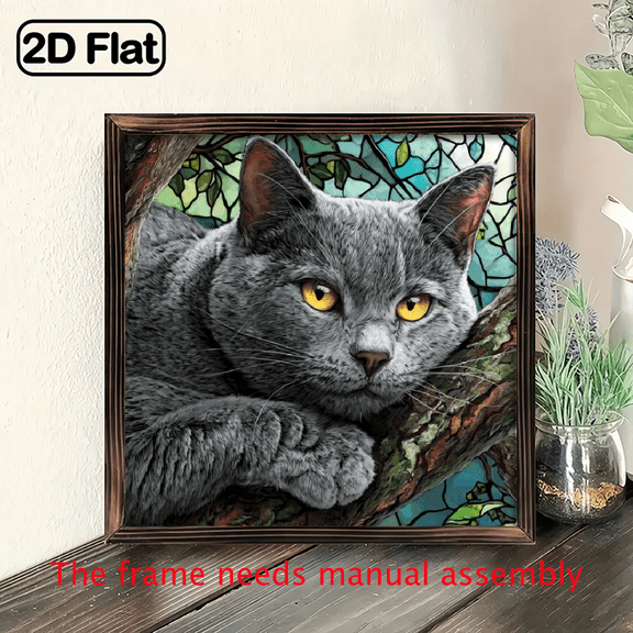2D Flat Gray Cat on a Tree Themed Acrylic Sun Catcher (8x8 Inches), Perfect for Windows, Porches, Bedrooms, Offices, Home Decoration And Festivals, Anniversary Gifts, Hanging Ornaments