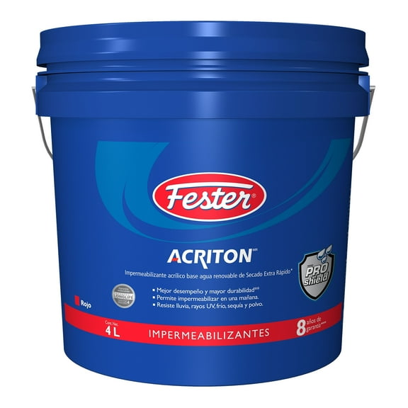 Impermeabilizante Acrílico Base Agua Renovable de Secado Extra Rápido Fester Acriton ProShield 8 Años 4 L Rojo