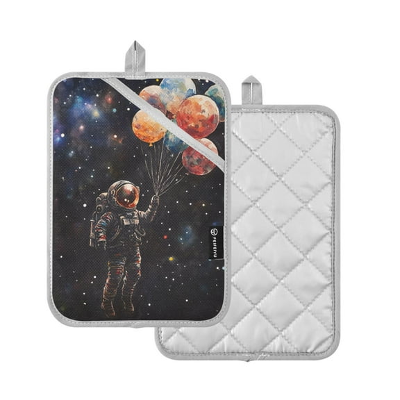 Yayeee Pot Holders Kitchen Heat Resistant with Pocket 7"x9.8" Cotton Oven Cooking Hot Pads, Black Watercolor Space
