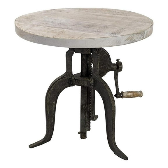 Pemberly Row Adjustable Crank Accent Table in Driftwood/Aged Iron