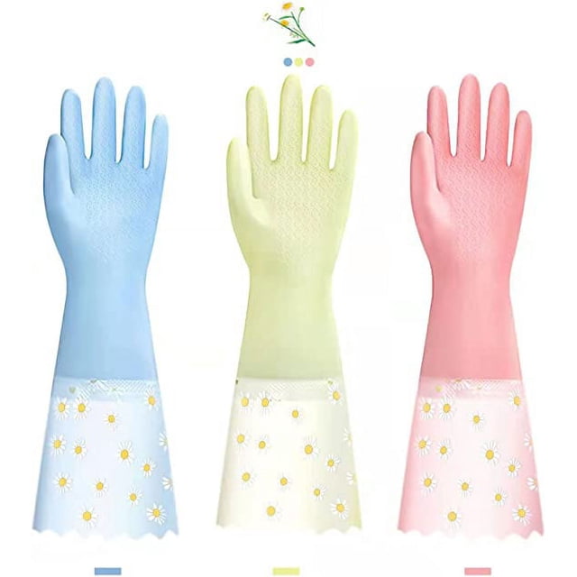 Guantes de limpieza para lavar platos 3 pares - Guantes de goma reutilizables Lavandería antideslizante Cocina Jardinería Guantes para el hogar