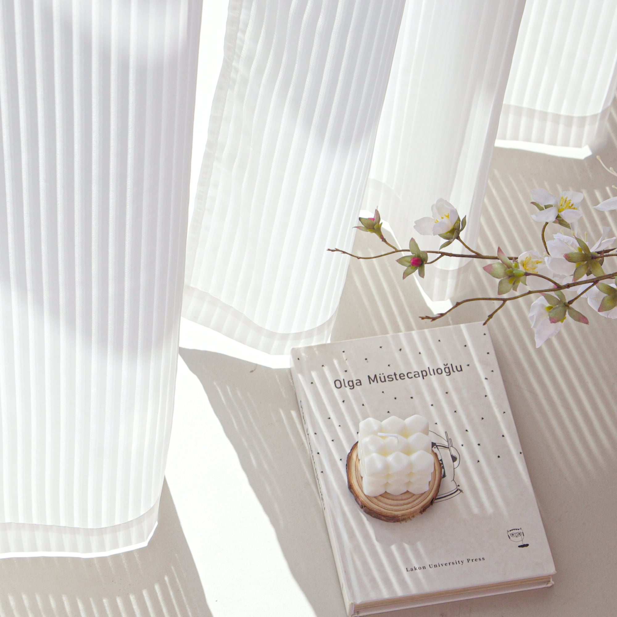NICETOWN Sheer Curtains for Kitchen, Sheer Privacy Curtains Vertical Striped transparent texture Light Filtering Living Room Curtains Grommet Sheer Curtain Panels, White, 52"x63", 2 Panels