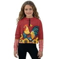 thumbnail image 5 of Chaqlin Sunflower Rooster Print Girls Long Sleeve Sweatshirt with Pocket Half Zipper Pullover Trendy Comfy Top for Autumn Winter Sports Size 11-12, 5 of 7