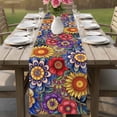 thumbnail image 4 of Boho Blue Flower Table Runner 72 Inches, Spring Bohemia Chic Red Yellow Floral Bed Runner Dresser Scarves Tabletop for Indoor Outdoor Parties/Ceremony/Banquet, 18" x 72", 4 of 8