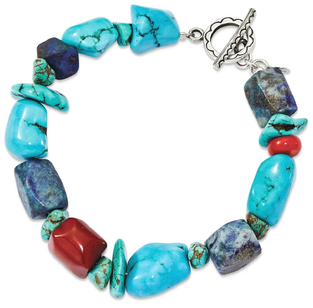 ICE CARATS 925 Sterling Silver Red Coral howlite lapis Blue Turquoise Bracelet 8 Inch Gemstone Fancy Fine Jewelry Ideal... by IceCarats Designer Jewelry Gift USA