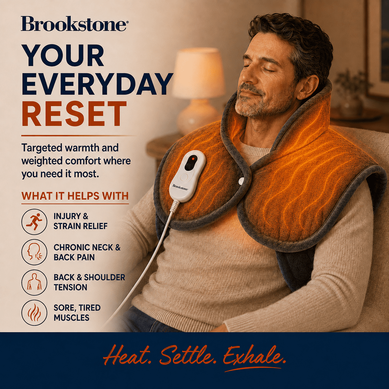 Brookstone Heated Weighted Neck & Shoulder Pad – 21” x 22" Electric Heating Pad for Neck, Shoulders & Upper Back, 4 Heat Settings, LCD Controller, Soft Plush Fabric, 2-Hour Auto Shut-Off