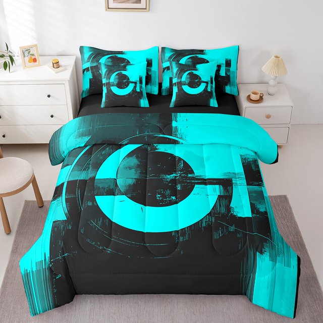 Erosebridal Circle Geometric Bed in a Bag Full size, Futuristic Minimalst Bed Set, Abstract Decor, Reversible
