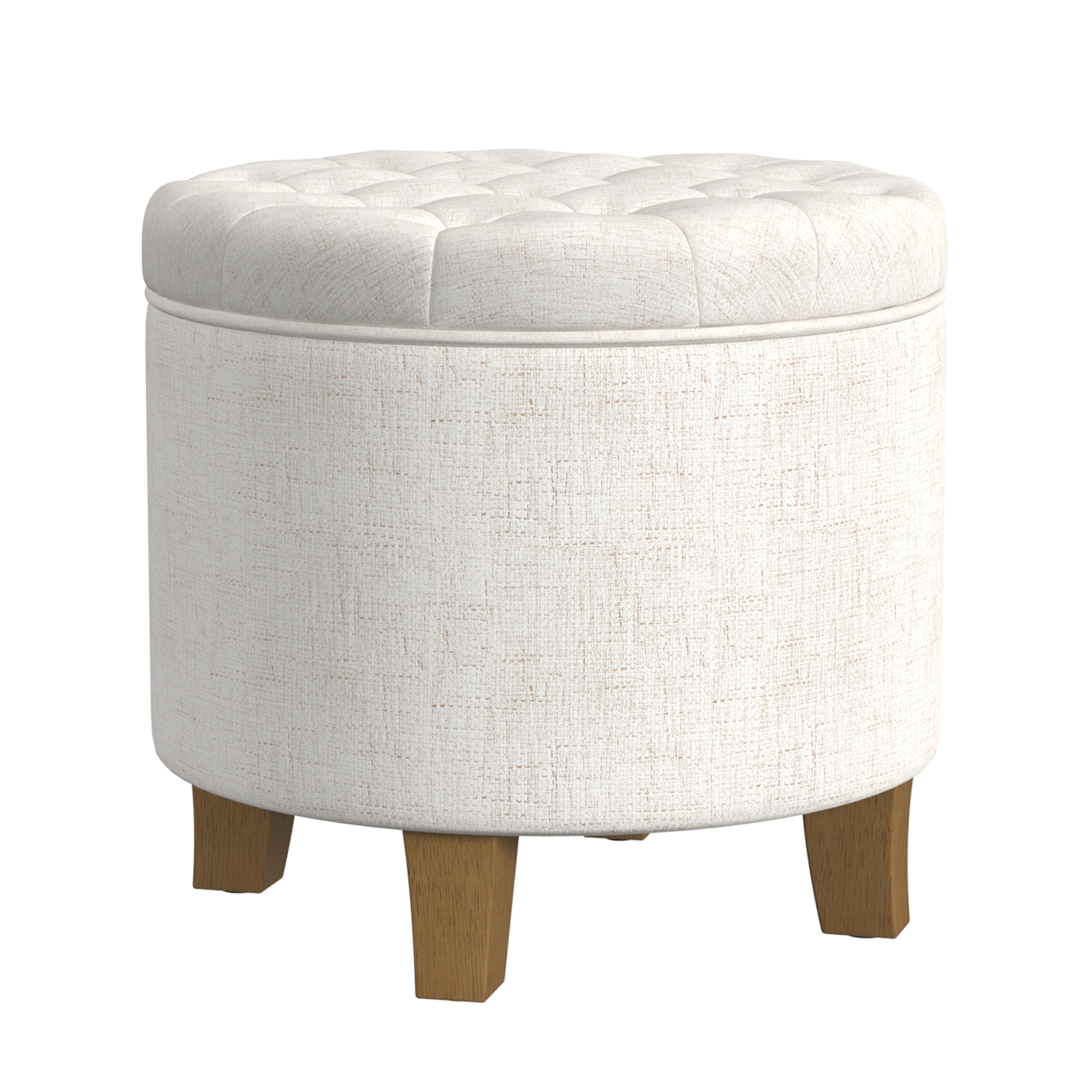 HomePop Small Round Button Tufted Storage Ottoman, Cream