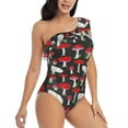 thumbnail image 3 of Sikiie Red Mushrooms Print Women One Piece Swimsuits Tummy Control One Shoulder Bathing Suits Ruffle Swimwear, From S to XXL-XX-Large, 3 of 6