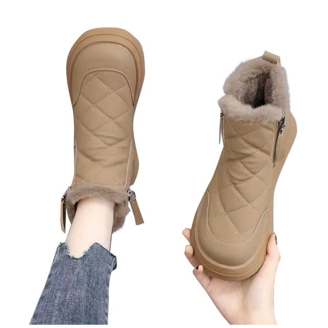 Zapatos de mujer moda informal, de felpa sólida, cálidos, botas de nieve, zapatillas para correr, botas vaqueras.