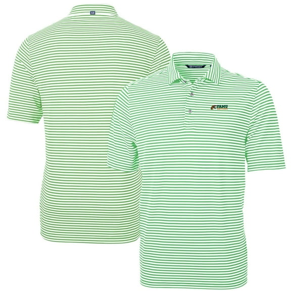 Men's Cutter & Buck Kelly Green Florida A&M Rattlers Virtue Eco Pique Stripe Recycled Polo