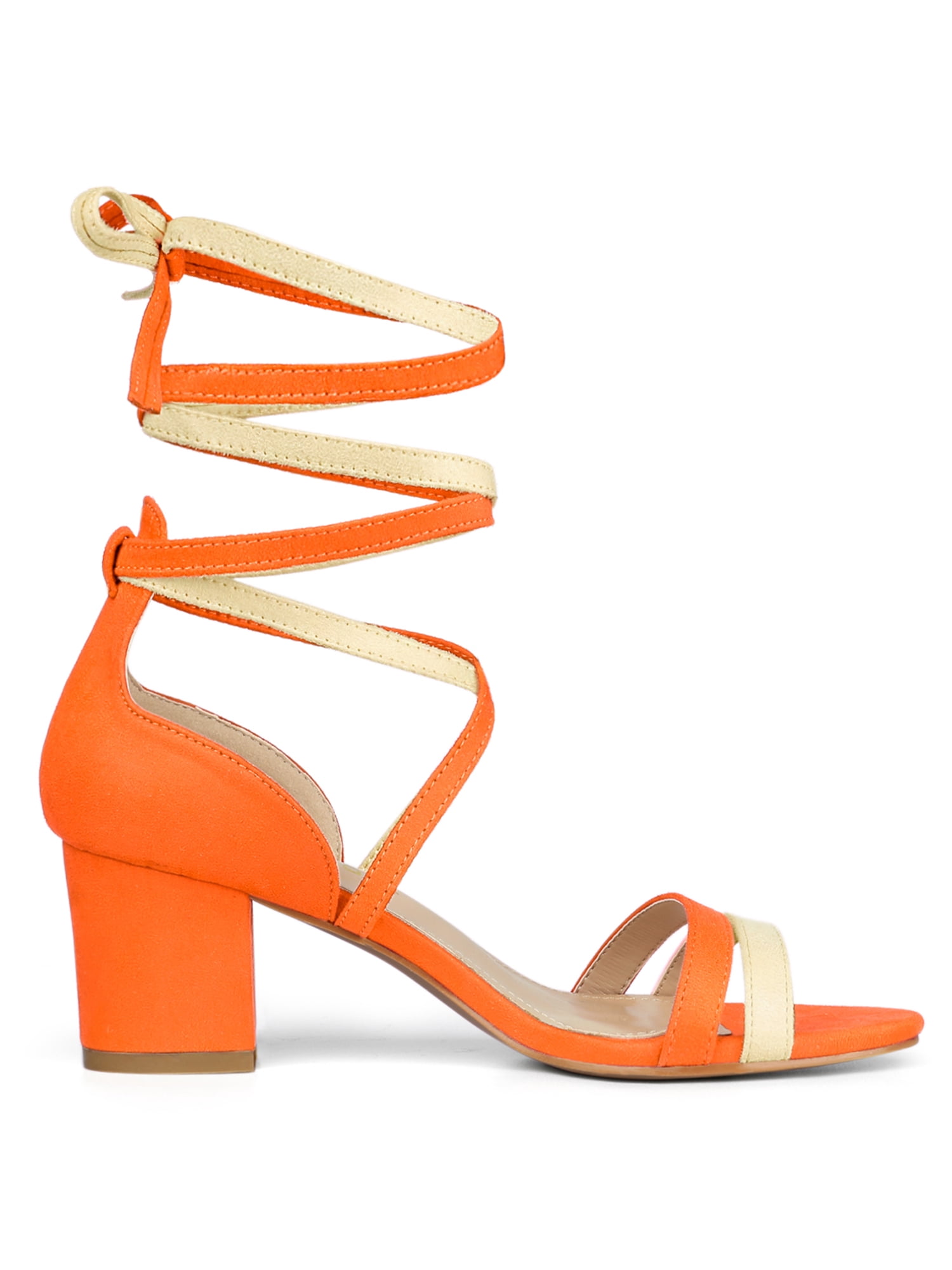 DARING DIVA Women's Open Toe Lace Up Color Block Heel Sandals 7.5 Orange