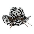 thumbnail image 3 of Patrón de vaca Sombrero de fieltro Sombrero de copa de vaquero occidental Sombrero de viaje al aire libre Sombrero de copa enrollable con etiqueta de vaca de metal JAMW Sencillez, 3 of 5