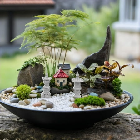 WEUVEB 4pcs Micro Landscaping Prop Resin Mini Pavilion Model Multi Bonsai Decoration Garden Decor