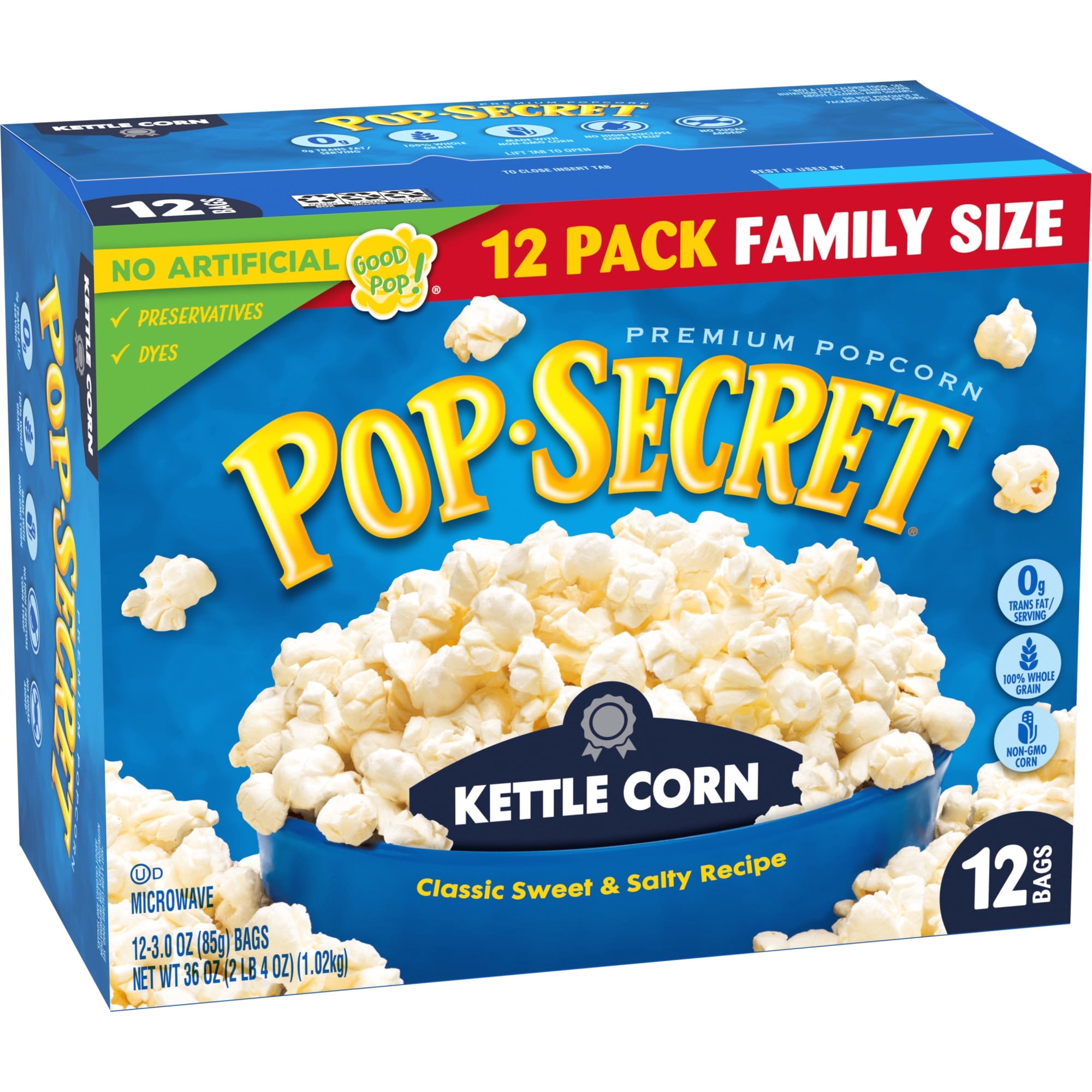 Pop Secret Popcorn, Kettle Corn Microwave Popcorn, 3 oz Sharing Bags, 12 Ct - 3 pack