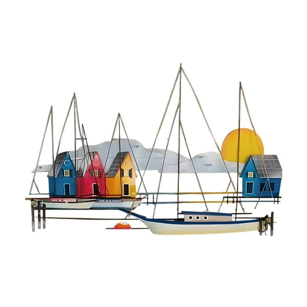 Decoración de pared de de metal, arte de pared de barco náutico , regalo de vacaciones, recuerdos de fiesta, escultura de barco, placa