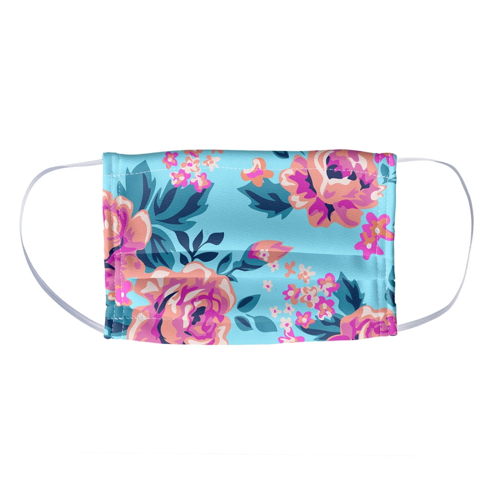 Roses Flowers on Blue Background Pattern 1-Ply Reusable Face Mask Covering, Kids