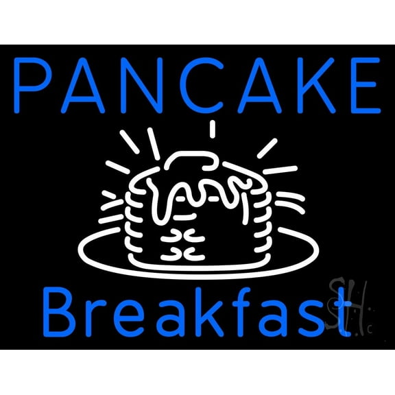 Blue Pancake Breakfast LED Neon Sign 24 x 31 - inches, Black Square Cut Acrylic Backing, with Dimmer - Bright and Premium built indoor LED Neon Sign for restaurant window and interior decor.