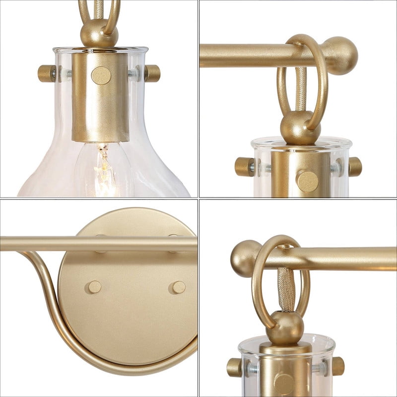 LNC 2-Light Gold Round Clear Glass Modern Bathroom Vanity Lighting Fixutre,14"Lx8"Hx4.5"D