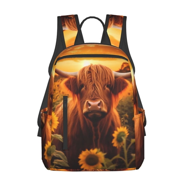 Disketp Vintage Sunflower Cow B Mochila Ligera e Impermeable, Mochila de Día Resistente para Viajes, Senderismo y Uso Diario para Hombre y Mujer