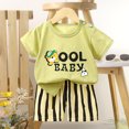 thumbnail image 2 of XUELUO Baby Boys Casual Outfit Sets Summer Cartoon Print Crew Neck Short Sleeve Tshirts Tops And Shorts 2 Piece Holiday Wear,Green,3-6 Months, 2 of 4