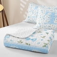 thumbnail image 4 of Feelyou Bowknot Letter T Quilt King for Boys Girls, Watercolor Spring Rose Floral King Coverlet Set, Blue, 3pcs, 4 of 7