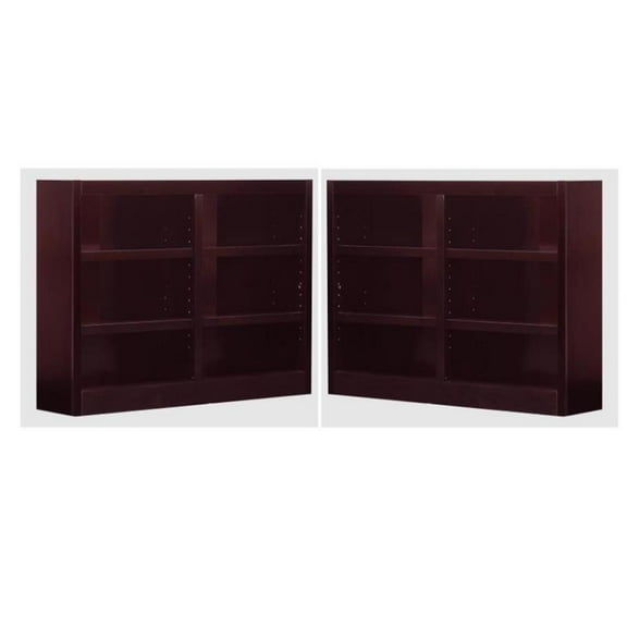Home Square Traditional 6-Shelf Double Wide Wood Bookcase Set in Cherry